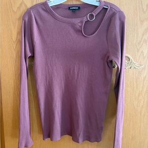 Express Women's Mauve Long Sleeve Top with Ring Detail